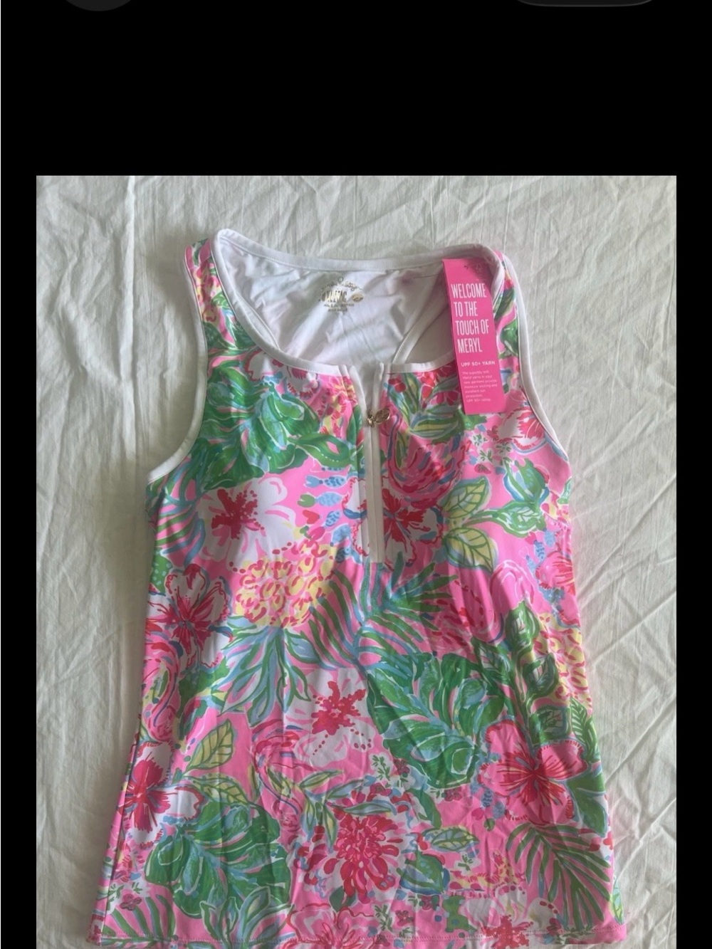 Lilly Pulitzer Pink Multi Floral Zip-Front Tank - Picture 2 of 7